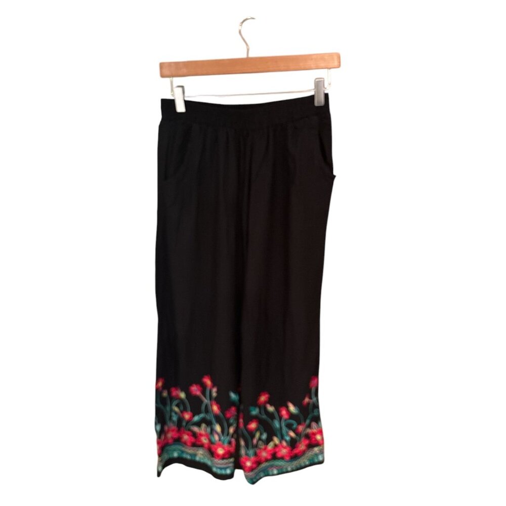 Extra Belleza Womens Black Floral Palazzo Pants M